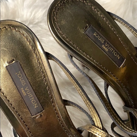 Almost new Strappy gold Louis Vuitton Wood Heels - Picture 6 of 7